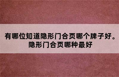 有哪位知道隐形门合页哪个牌子好。 隐形门合页哪种最好